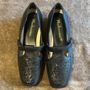 Mushrooms Navy Blue Women's Loafers Leather